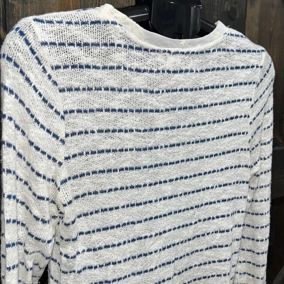 Lily White Bohemian Lace Top S Striped White Blue Embroidered Frilly Festival - Picture 11 of 13